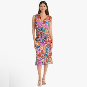 NWT Maggy London Nevein Sleeveless Midi Floral Dress in Royal Blue/Chili Size 6